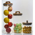 Borosilicate glass storage jar with wood lid